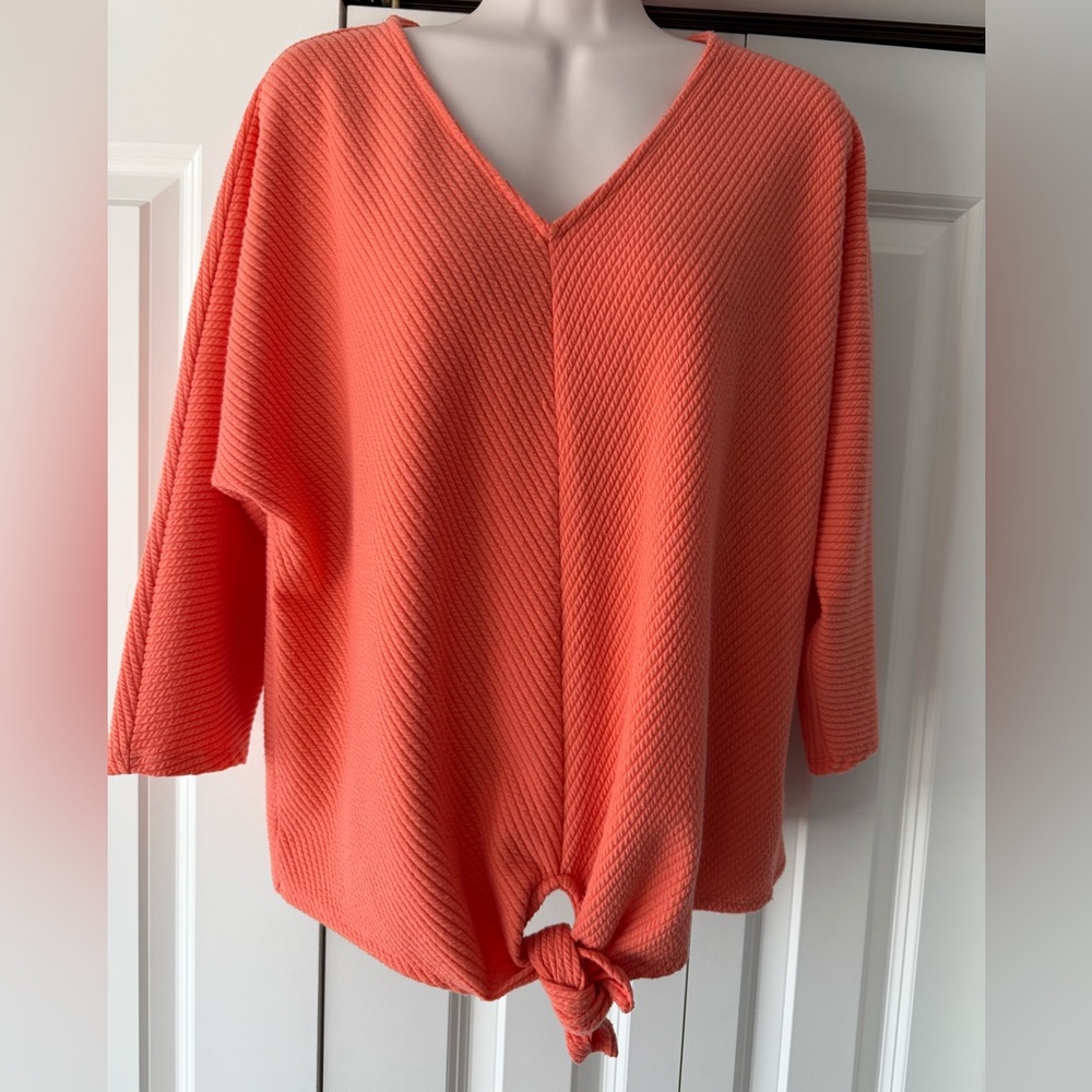 Ruby Rd tangerine tie front v neck top shirt PXL petite xl